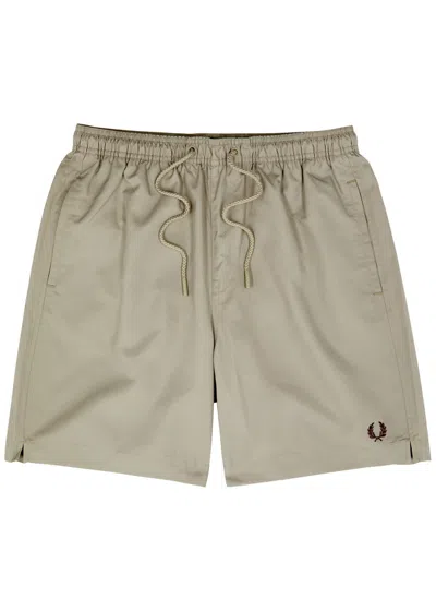 Fred Perry Logo-embroidered Shell Swim Shorts In Taupe