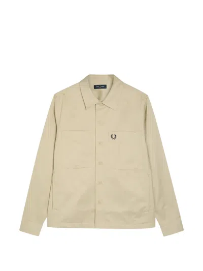 Fred Perry Logo-embroidered Shirt Jacket In Neutral