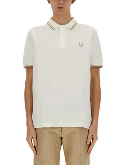 Fred Perry Logo Cotton Polo Shirt In White