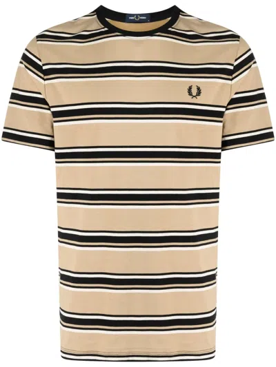 Fred Perry Logo-embroidered Striped Cotton T-shirt In Multicolour
