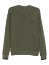 Fred Perry Embroidered Laurel Wreath Crew Neck Sweater In Green