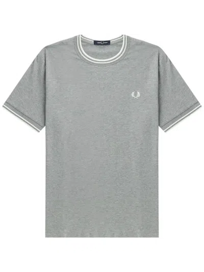 Fred Perry Embroidered-logo Cotton T-shirt In Grey