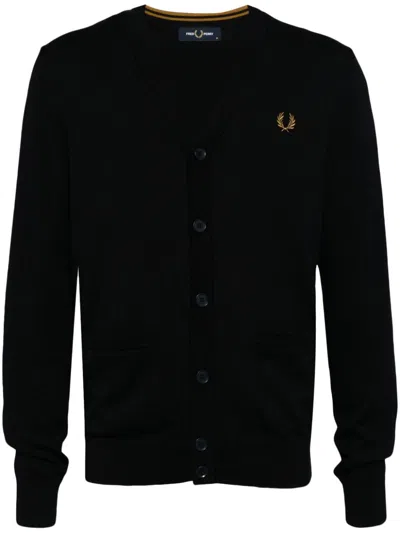 Fred Perry Logo-embroidered V-neck Cardigan In Black