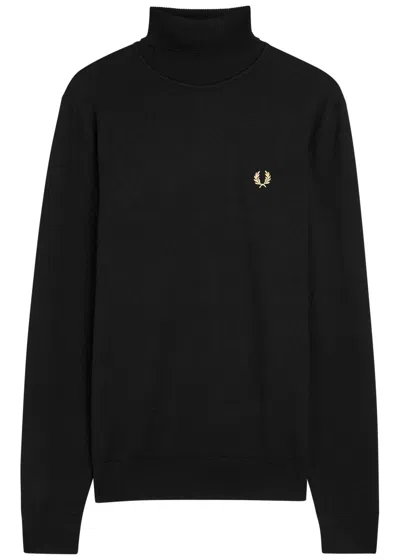 Fred Perry Logo-embroidered Wool-blend Jumper In Black