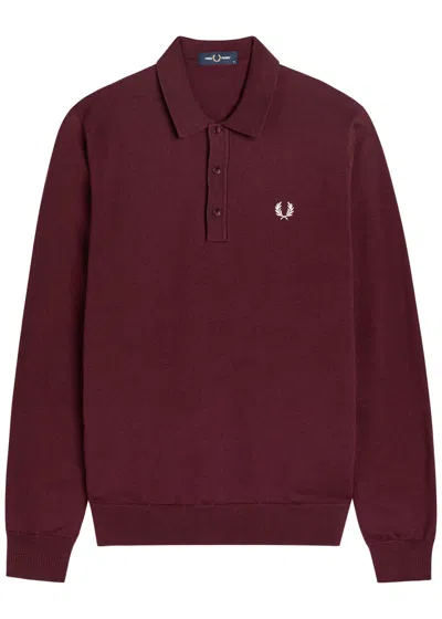 Fred Perry Logo-embroidered Wool-blend Polo Shirt In Burgundy