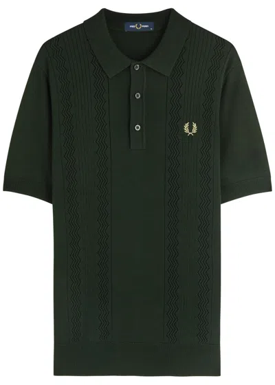 Fred Perry Logo-embroidered Zigzag Cotton-knit Polo Shirt In Green