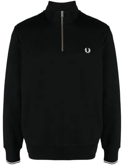 Fred Perry Logo-embroidered Zip-up Jumper In Black