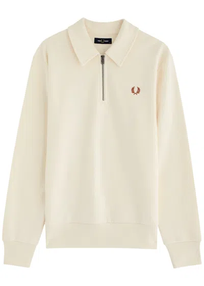 Fred Perry Logo Half-zip Cotton Sweatshirt In Cream