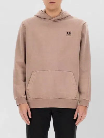 Fred Perry Logo Hooded Sweatshirt Front Pocket Detail In Pink