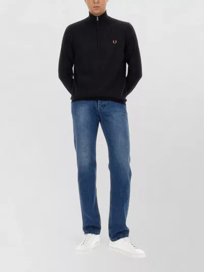 Fred Perry Logo Jersey Top Ribbed Cuffs Hem In Black