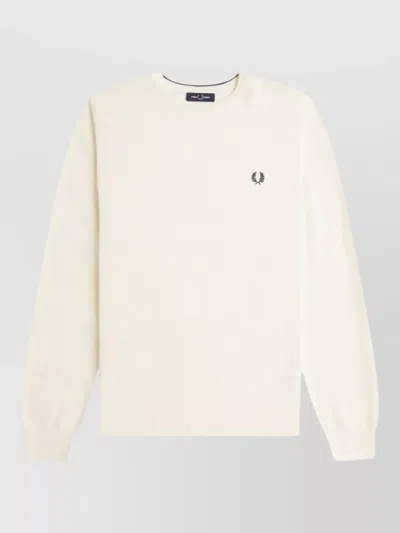 Fred Perry Logo Knit Top Ribbed Cuffs Hem In Neutral