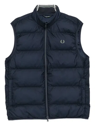 Fred Perry Logo Padded Gilet In Blue