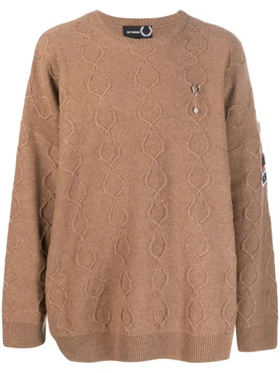 Fred Perry Patched Oversized Sweater In Camel