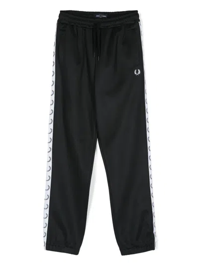 Fred Perry Kids' Logo-tape Track Trousers In Black