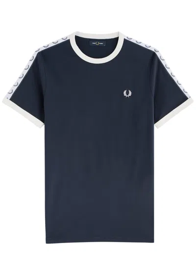 Fred Perry Authentic Taped Ringer Tee Carbon Blue In Navy