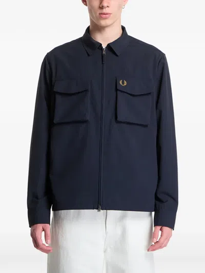 Fred Perry Logo-detail Overshirt In Blue