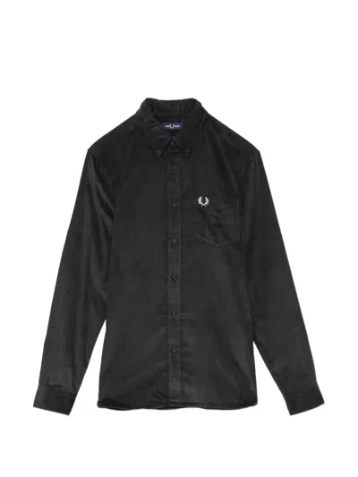 Fred Perry Logo-embroidered Corduroy Shirt In Black