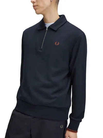 Fred Perry Logo-embroidered Cotton Sweater In Blue