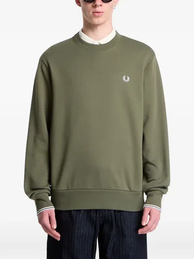 Fred Perry Logo-embroidered Crew-neck Sweater In Green