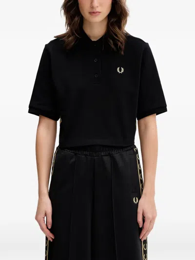 Fred Perry Logo-embroidered Cropped Polo Top In Black