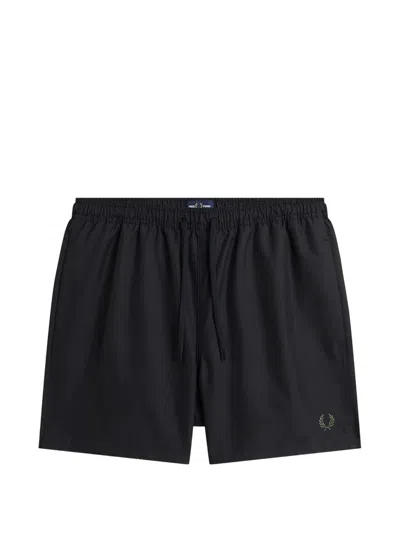 Fred Perry Logo-embroidered Drawstring Swim Shorts In Black