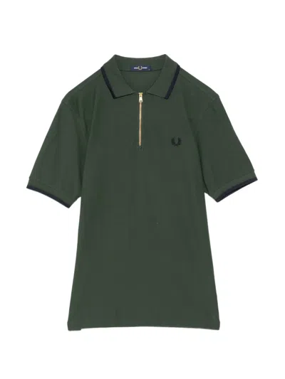 Fred Perry Logo-embroidered Half-zip Polo Shirt In Green