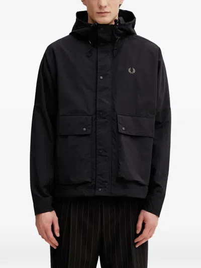Fred Perry Logo-embroidered Hooded Jacket In Black