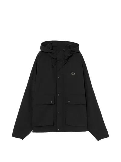 Fred Perry Logo-embroidered Hooded Jacket In Black