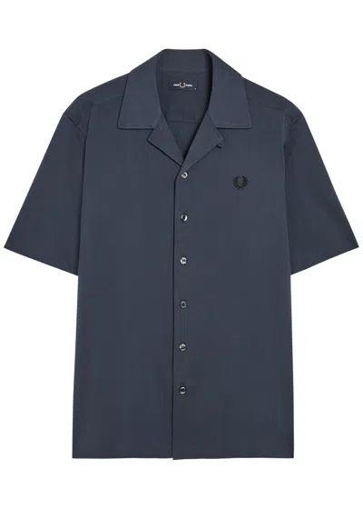 Fred Perry Logo-embroidered Piqué Cotton Shirt In Blue