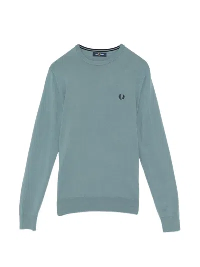 Fred Perry Logo-embroidered Round Neck Jumper In Blue