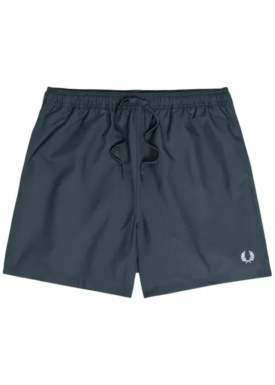 Fred Perry Lauren Wreath-embroidered Drawstring Swim Shorts In Blue