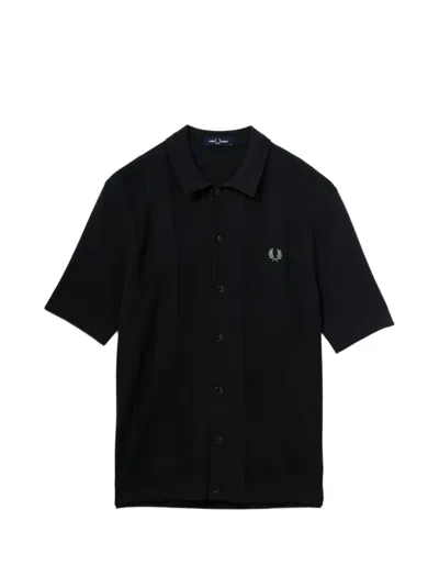Fred Perry Logo-embroidered Short Sleeve Shirt In Black