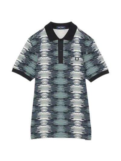 Fred Perry Logo-embroidered Soundwave-print Polo Shirt In Blue