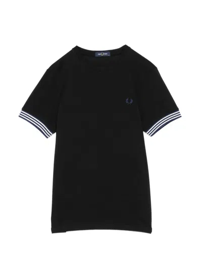 Fred Perry Logo-embroidered Striped Cuffs T-shirt In Black