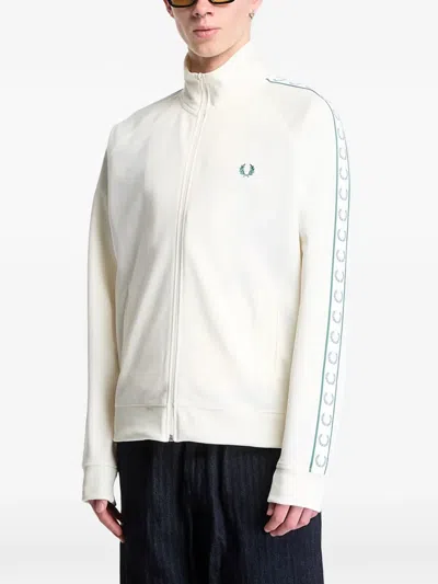 Fred Perry Logo-embroidered Tape-detail Track Jacket In White