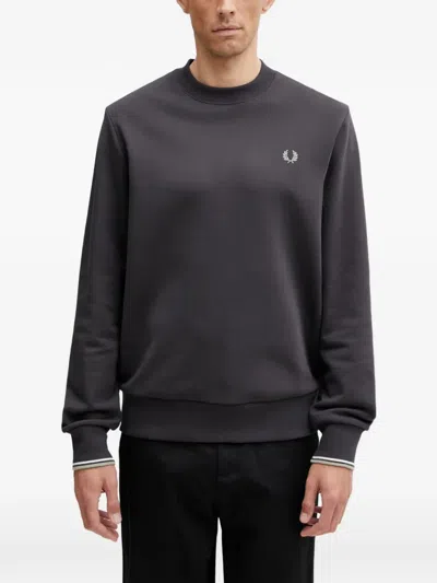 Fred Perry Logo-embroidered Tipped-cuff Sweater In Blue