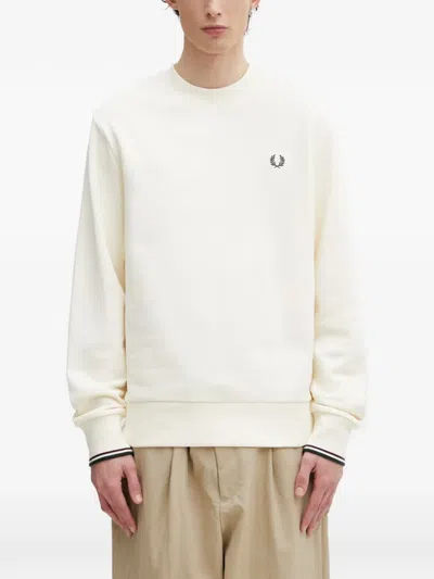 Fred Perry Logo-embroidered Tipped-cuff Sweater In Neutral
