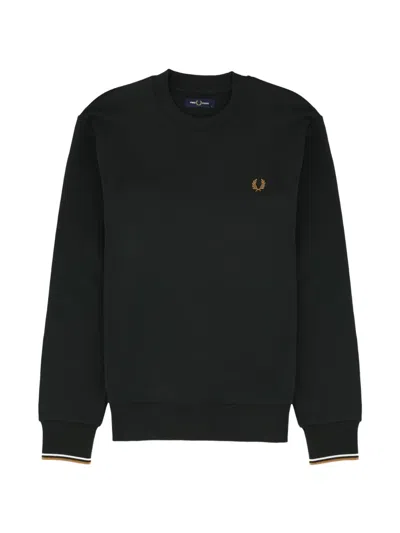 Fred Perry Logo-embroidered Tipped-cuff Sweatshirt In Black