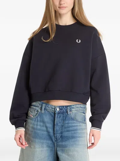 Fred Perry Logo-embroidered Tipped-cuff Sweatshirt In Blue