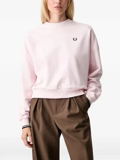 Fred Perry Logo-embroidered Tipped-cuff Sweatshirt In Pink