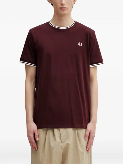 Fred Perry Cotton T-shirt With Logo In Burgundy