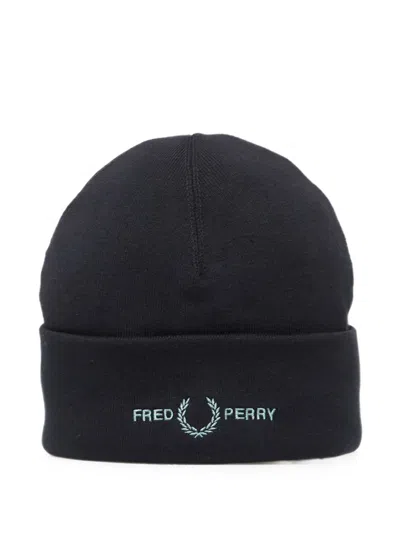 Fred Perry Logo-embroidered Turn-up Beanie Hat In 블루