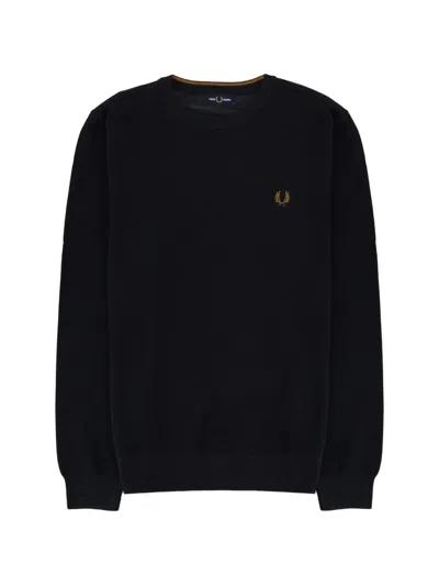 Fred Perry Logo-embroidered Waffle-knit Sweatshirt In Blue