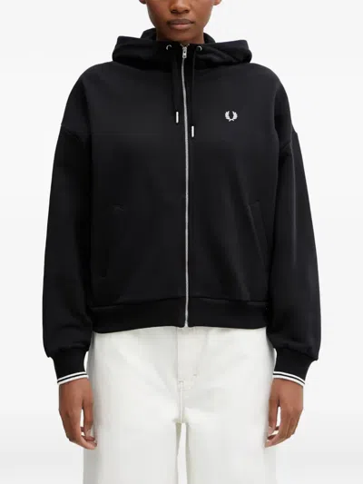 Fred Perry Logo-embroidered Zip-up Hoodie In Black