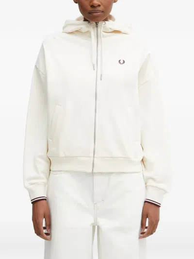 Fred Perry Logo-embroidered Zip-up Hoodie In Neutral