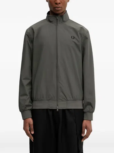 Fred Perry Logo-embroidered Zip-up Jacket In Gray