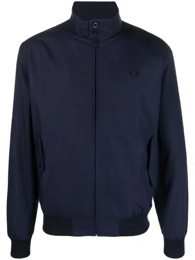 Fred Perry Logo-embroidery High-neck Bomber Jacket In Blue