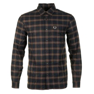 Fred Perry Long Sleeve Brushed Twill Tartan Shirt Burnt Tobacco In Black