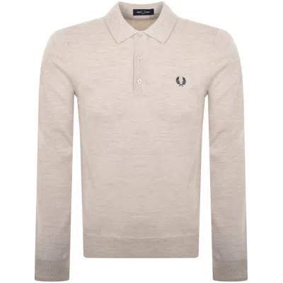 Fred Perry Long Sleeve Knit Polo Beige In Neutral