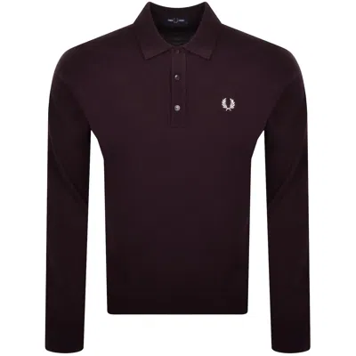 Fred Perry Long Sleeve Knit Polo Oxblood In Brown